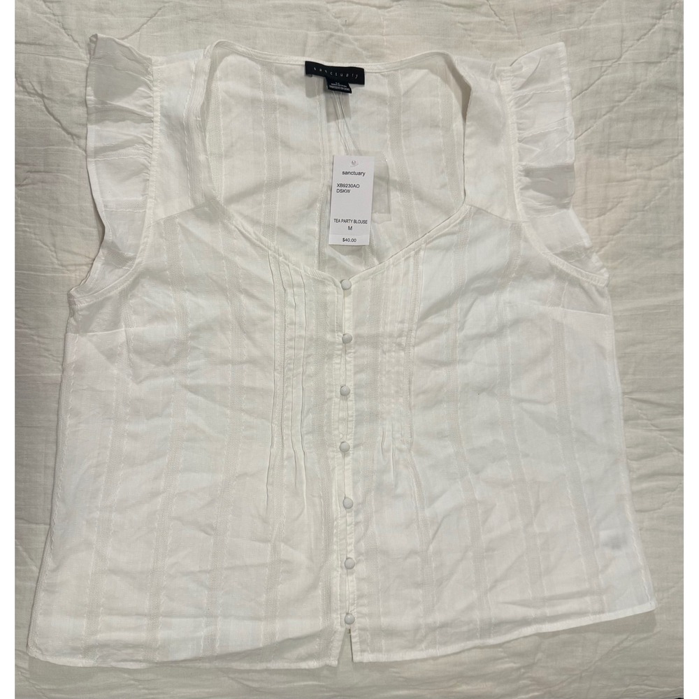 Sanctuary Tea Party Blouse White Cotton Ruffle Sleeve Dobby Top XB9230AO Size M